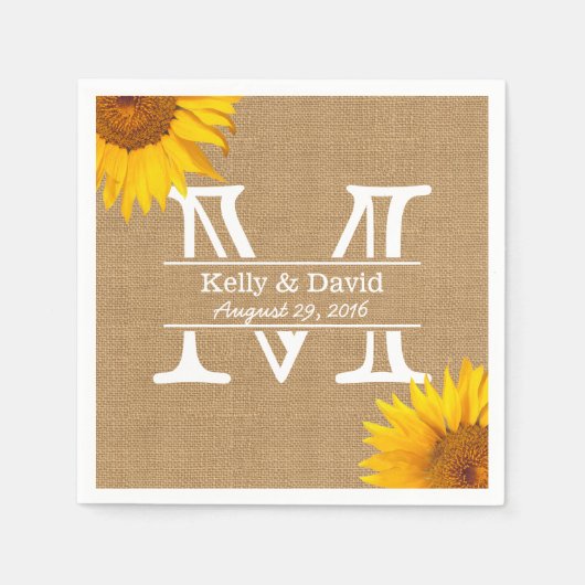 カントリーひまわりモノグラム素朴バ結婚ラップ スタンダードカクテルナプキン (正面)