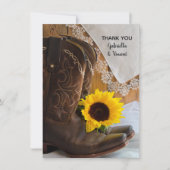 カントリーひまわりレース結婚ウェスタン ノートカード (正面)