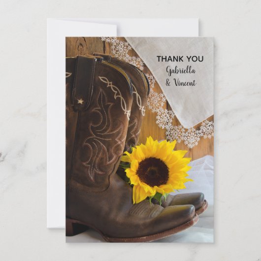 カントリーひまわりレース結婚ウェスタン ノートカード (正面)