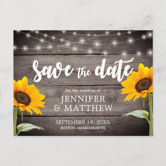 カントリーひまわり木のライトウェディング日付を保存 案内ポストカード (正面)