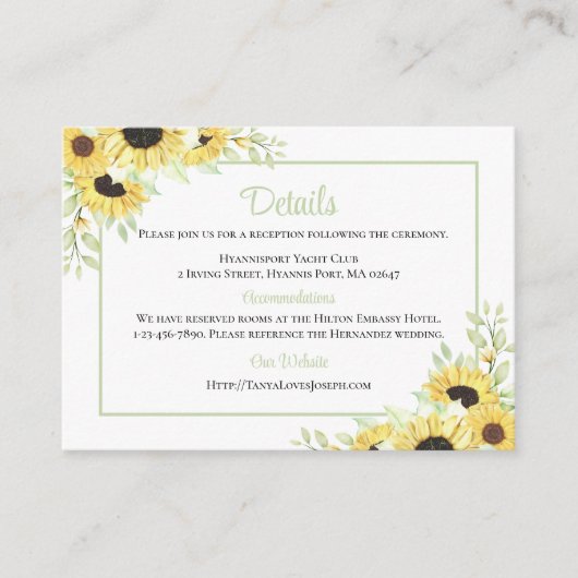 カントリーひまわり水彩結婚フローラ詳細 エンクロージャーカード (正面)