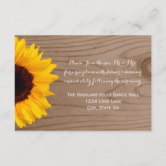 カントリーひまわり納屋ウッドウェディングレセプションカード エンクロージャーカード (裏面)