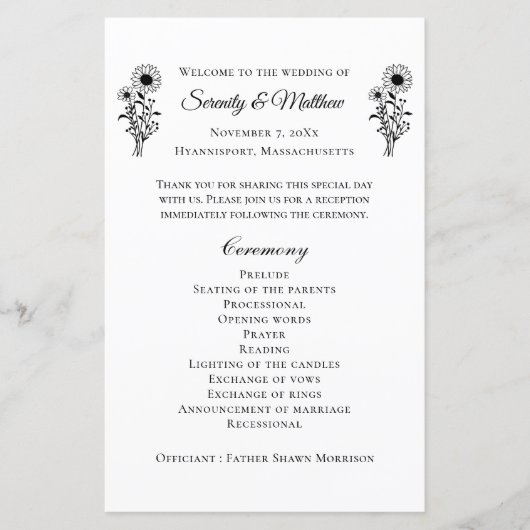 カントリーひまわり素朴フローラ結婚式 プログラム (正面)