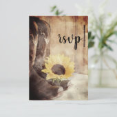 カントリーひまわり結婚ウェスタンの水彩RSVP 出欠カード (スタンド正面)
