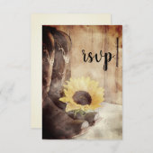 カントリーひまわり結婚ウェスタンの水彩RSVP 出欠カード (正面/裏面)