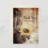 カントリーひまわり結婚ウェスタンの水色 サンキューカード (正面/裏面)