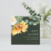 カントリーひまわり花束 |緑の四角結婚形 招待状 (スタンド正面)