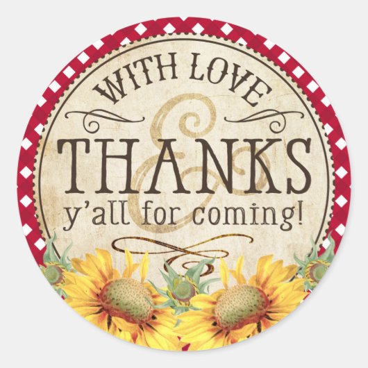 カントリーひまわり赤いギンガムチェック ラウンドシール (正面)