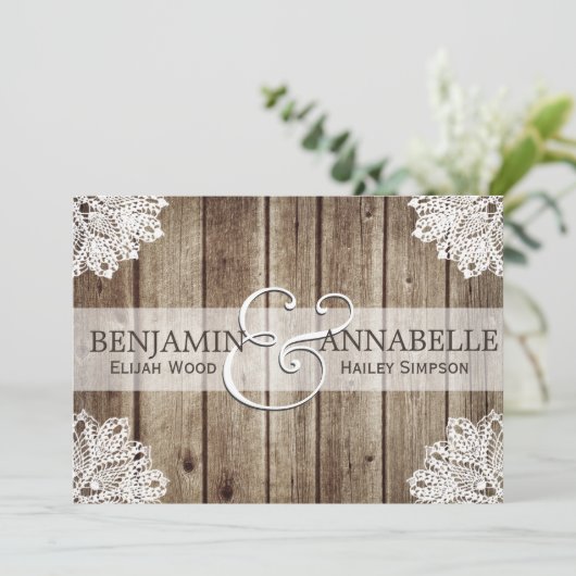 カントリーアンティークウッ素朴ド結婚式招待状 招待状 (スタンド正面)