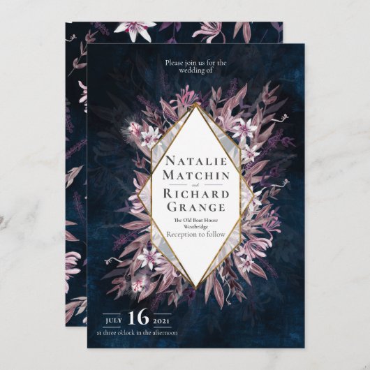 カントリーアートの花のウェディング招待状、招待 招待状 (正面/裏面)