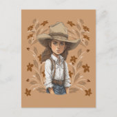 カントリーアート女性のカーボーイカウボーイハットポーズと花 ポストカード (正面)