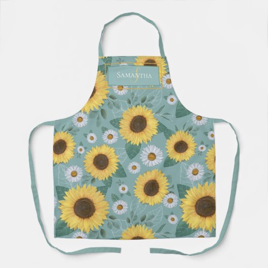 カントリーイエローサンフラワーモノグラム名エプロン エプロン (正面)