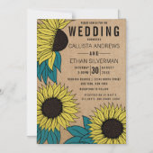 カントリーイエローティール（緑がかった色）グリーンサンフラワークラフト結婚ズ マグネット招待状 (正面)