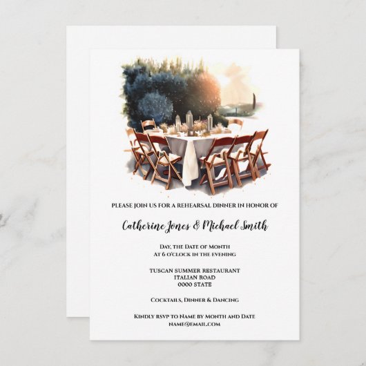 カントリーイタリアントスカーナの夕食風景の水色 招待状 (正面/裏面)