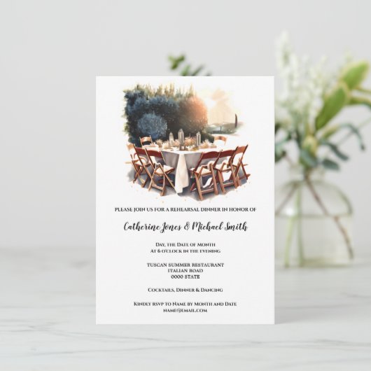 カントリーイタリアントスカーナの夕食風景の水色 招待状 (スタンド正面)