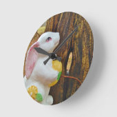 カントリーイースターバニー ラウンド壁時計 (傾斜)