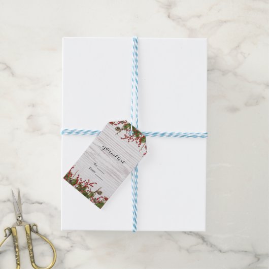 カントリーウィンターホリデーベリー&パインコーンエレガント ギフトタグ (より糸付き)