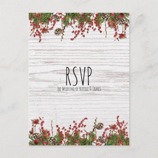 カントリーウィンターホリデーベリー&パインコーン結婚ズ シーズンポストカード (正面)