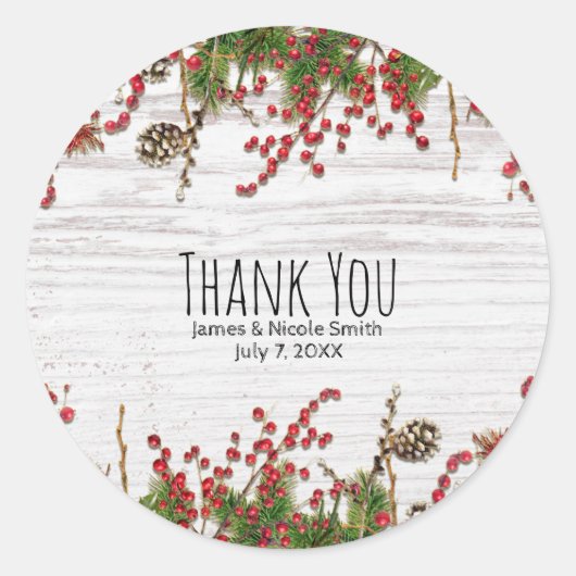 カントリーウィンターホリデーベリー&パインコーン結婚ズ ラウンドシール (正面)