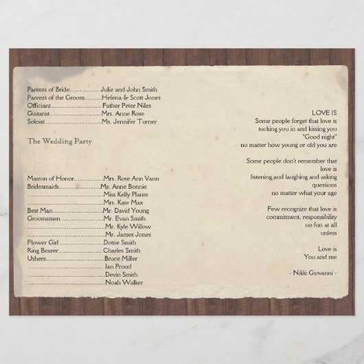 カントリーウィートグラスオンパーチメント結婚式 プログラム (裏面)