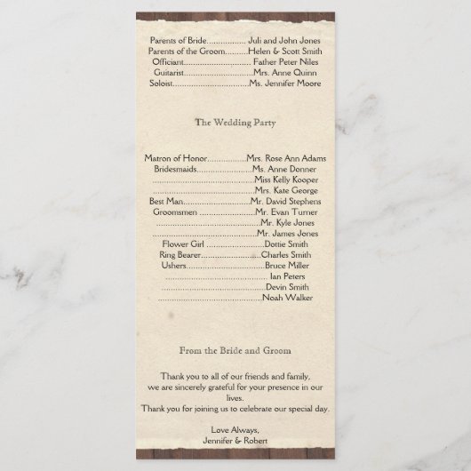 カントリーウィートグラスオンパーチメント結婚式 プログラム (裏面)