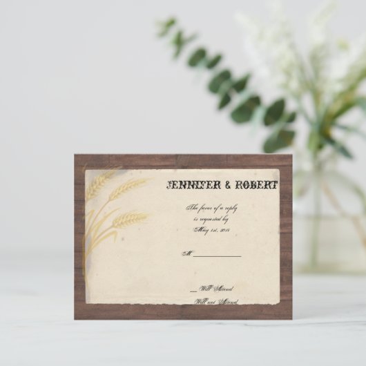 カントリーウィートグラスオンパーチメント結婚式RSVP インビテーションポストカード (スタンド正面)