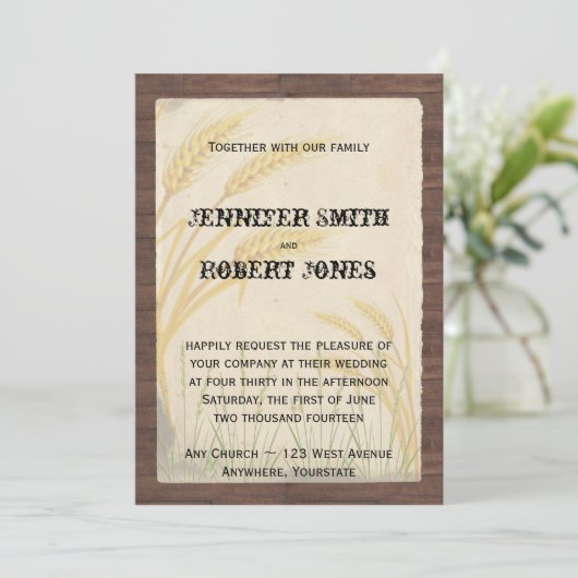 カントリーウィートグラスパーチメント結婚式招待状 招待状 (スタンド正面)