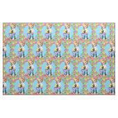 カントリーウェスタンの歌女性のカーボーイとイエローギター ファブリック (ファットクウォーター)