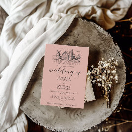 カントリーウェスタンの納屋での結婚式招待状 招待状