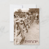 カントリーウェスタンの馬の放牧場 ウェディング出欠確認カード 出欠カード (正面)