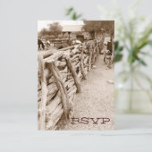 カントリーウェスタンの馬の放牧場 ウェディング出欠確認カード 出欠カード (スタンド正面)