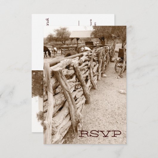 カントリーウェスタンの馬の放牧場 ウェディング返信ハガキ 出欠カード (正面/裏面)