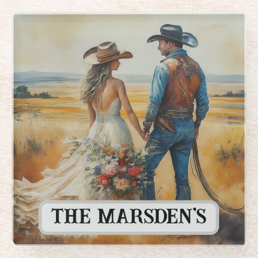 カントリーウェスタンウェディングウォーターカラー ガラスコースター (正面)