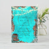 カントリーウェスタンターコイズカウボーイ結婚ブーツ 招待状 (スタンド正面)