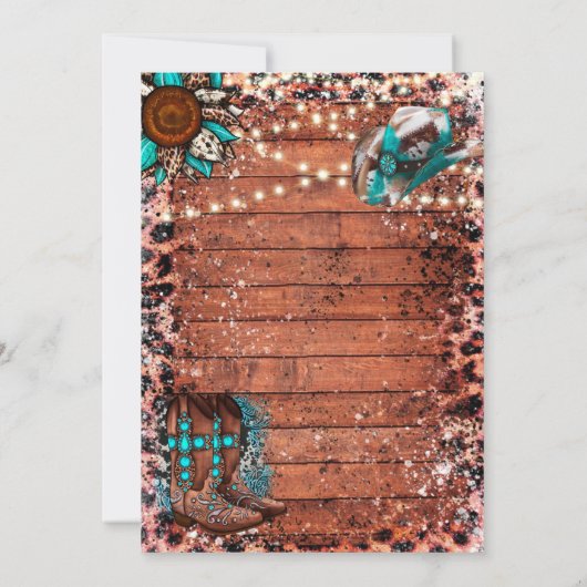 カントリーウェスタンターコイズカウボーイ結婚ブーツ 招待状 (裏面)