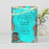 カントリーウェスタンターコイズカップルのシャワー招待状 (スタンド正面)