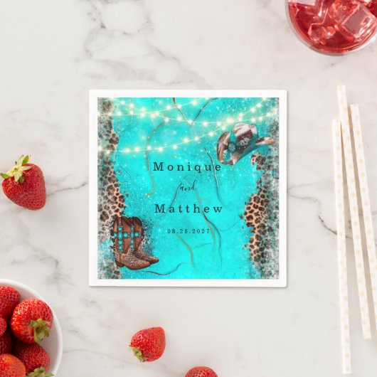 カントリーウェスタンターコイズライトレオパード結婚ズ スタンダードカクテルナプキン (インサイチュ)