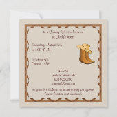 カントリーウェスタンパーティーと女性のカーボーイブーツと帽子 招待状 (裏面)