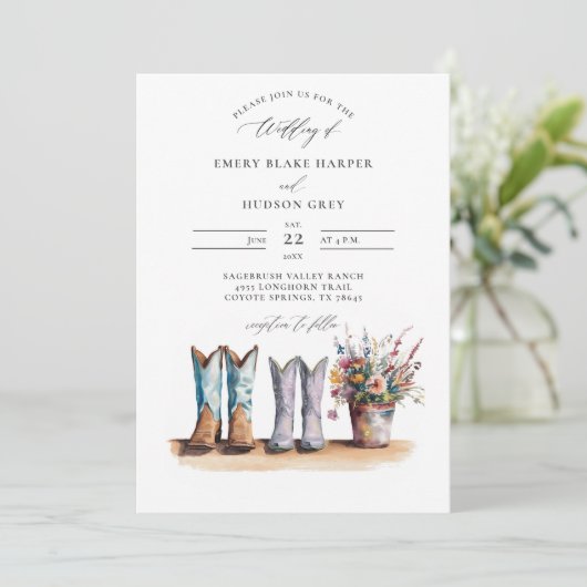 カントリーウェスタンブーツワイルドフラワー素朴ズ結婚ズ 招待状 (スタンド正面)
