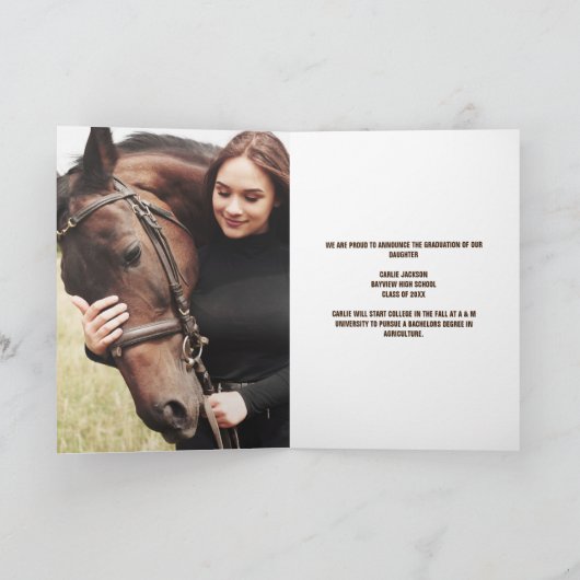 カントリーウェスタン卒業写真女性のカーボーイ折り畳み 案内状 (内部)