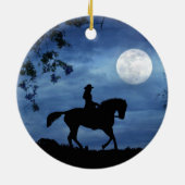 カントリーウェスタン女性のカーボーイとホースフルムーン セラミックオーナメント (裏面)