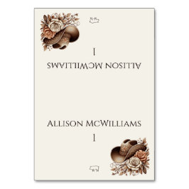 カントリーウェスタン女性のカーボーイハットとフラワーポークアイコン テーブルナンバー