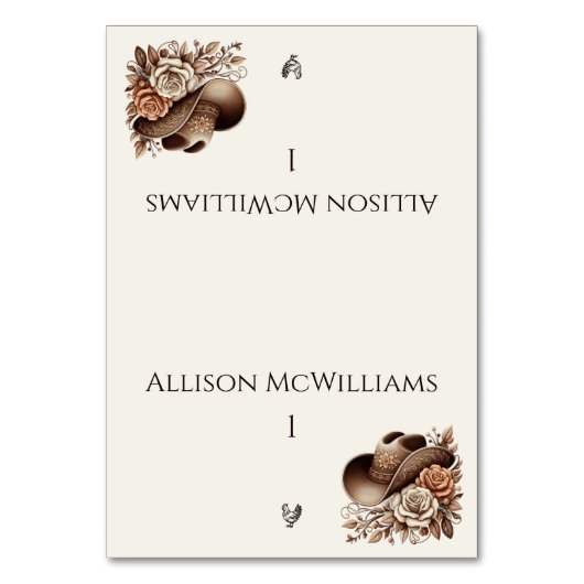 カントリーウェスタン女性のカーボーイハットと花鳥付き テーブルナンバー (正面)