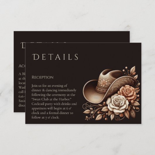 カントリーウェスタン女性のカーボーイハットと花 エンクロージャーカード (正面/裏面)