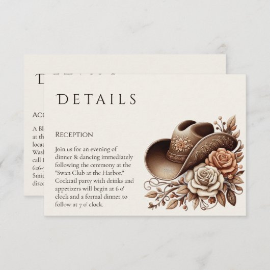 カントリーウェスタン女性のカーボーイハットと花 エンクロージャーカード (正面/裏面)