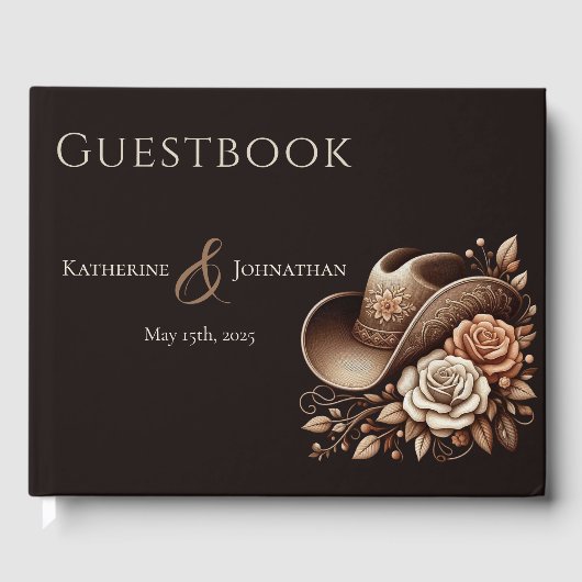 カントリーウェスタン女性のカーボーイハットと花 ゲストブック (正面)