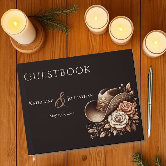 カントリーウェスタン女性のカーボーイハットと花 ゲストブック