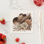 カントリーウェスタン女性のカーボーイハットと花 スタンダードカクテルナプキン (インサイチュ)