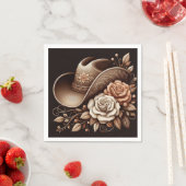 カントリーウェスタン女性のカーボーイハットと花 スタンダードカクテルナプキン (インサイチュ)