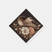 カントリーウェスタン女性のカーボーイハットと花 スタンダードカクテルナプキン (角)